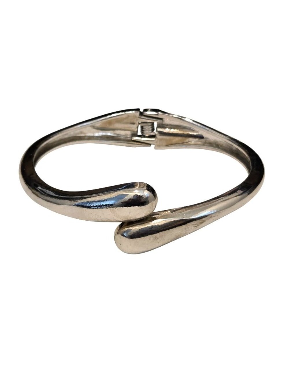 Silver Tone Bypass Hinged Bangle Bracelet